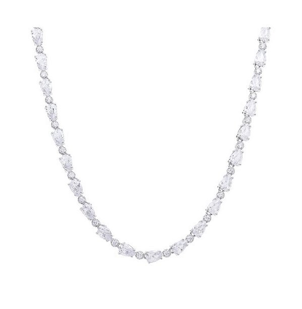 Colar riviera com zircônias em formatos de gota intercalado com ponto de luz
