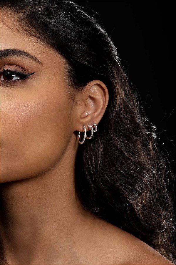 Trio de argola crabejada na prata