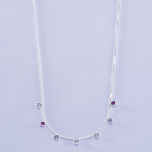 Colar ponto de luz colorido na prata