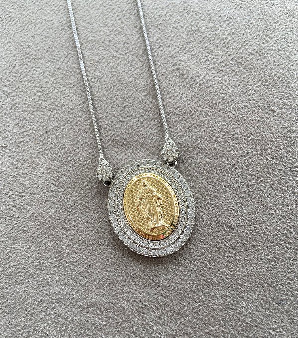 Colar de Nossa Senhora das Graças dourado e ródio branco