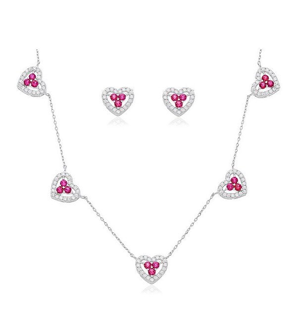 Conjunto de coração com zircônias cristais e pink