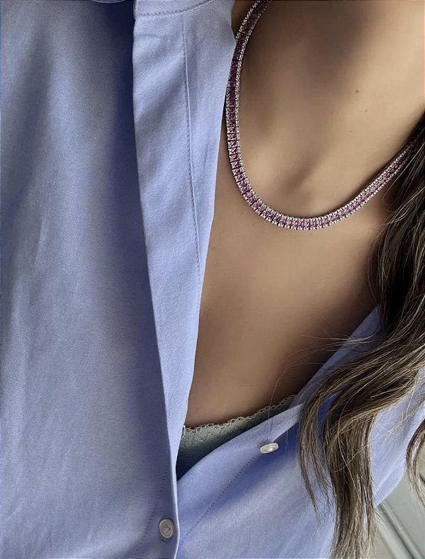 Colar riviera cristal e pink