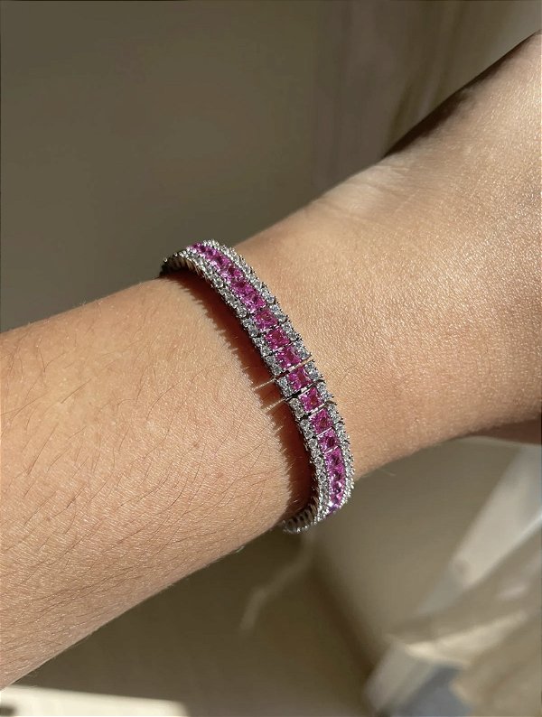 Pulseira riviera cristal e pink