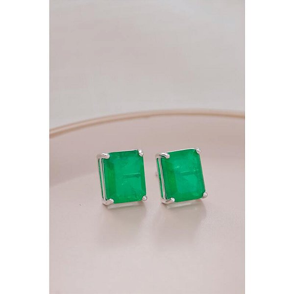 Brinco de pedra quadrada esmeralda