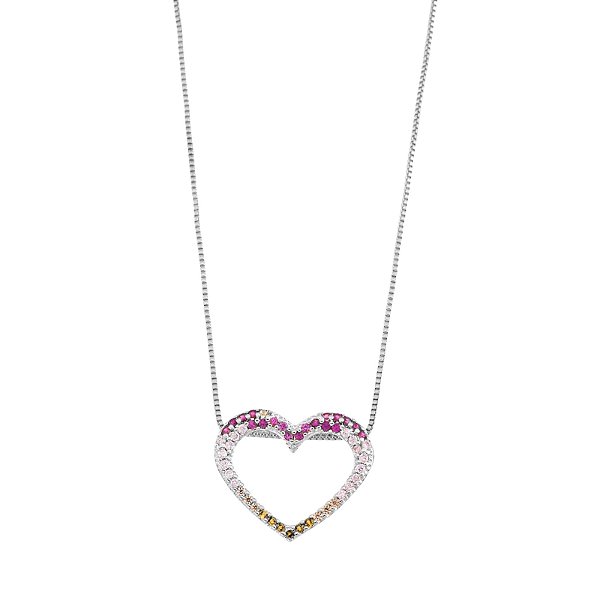 Colar de coração colorido na prata