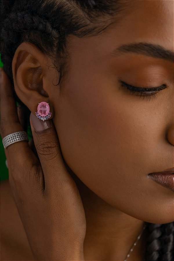 Conjunto de pedra fusion light pink na prata