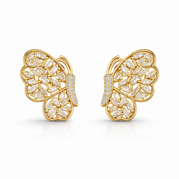 Brinco meia borboleta cravejada