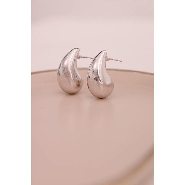 Brinco de gota oca ródio branco