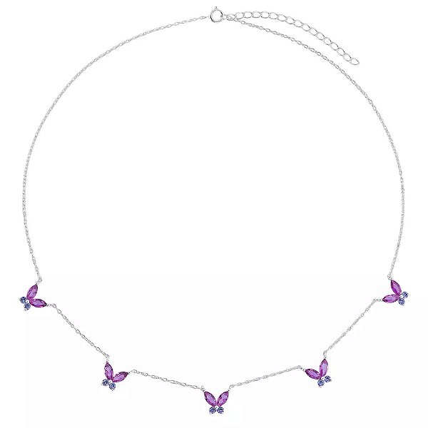 Choker Borboleta Pink Com Roxo na prata