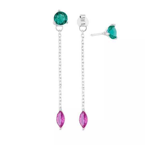 Brinco Pendant Turmalina com Pink na prata