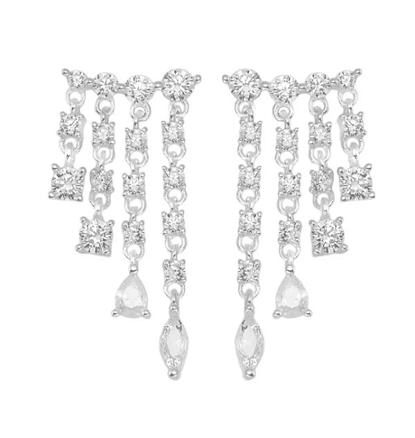 Brinco Cascata Zircônias Branco na prata