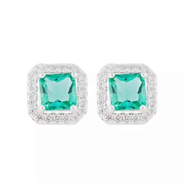 Brinco Quadrado Cravejado Turmalina na prata