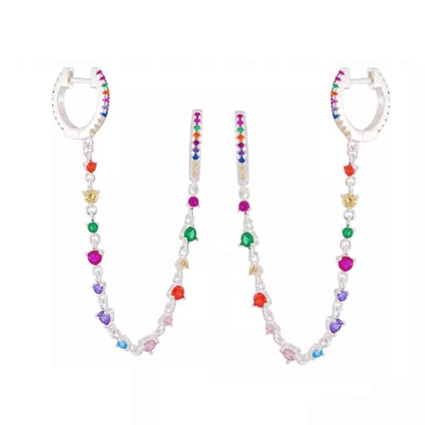 Brinco Riviera para dois furos Colors na prata 925