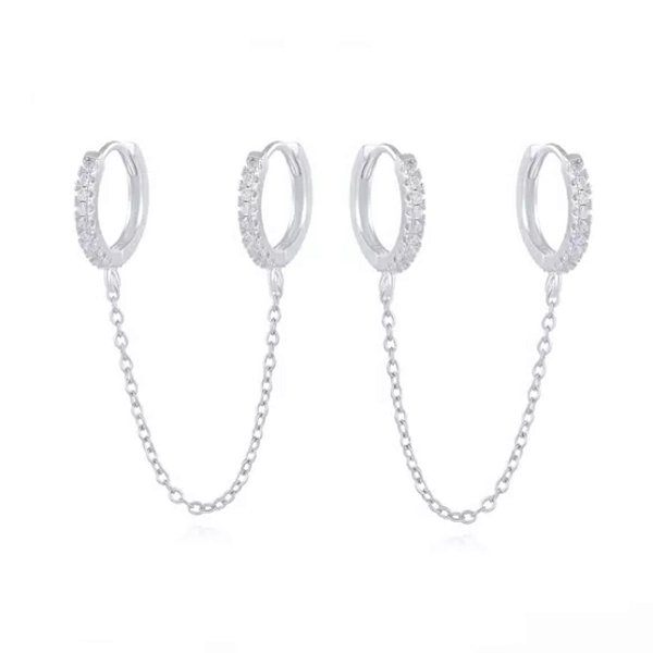 Brinco Corrente Cravejado na prata