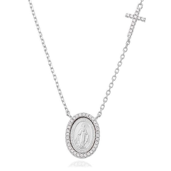 Colar Nossa Senhora das Graças com cruz prata 925 (escolha o banho)