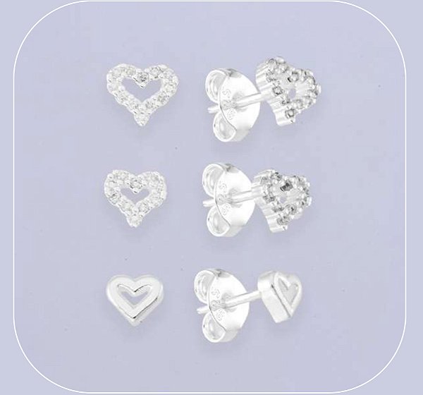 Trio de coração na prata 925