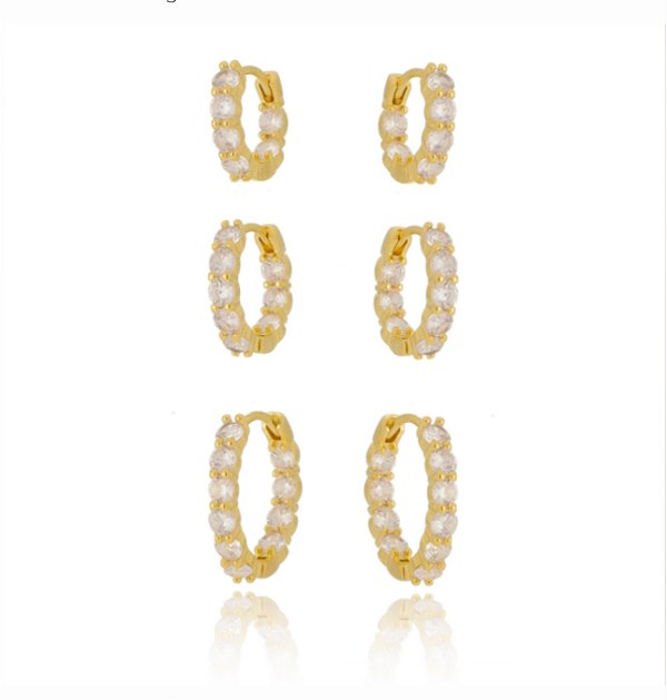 Trio de argola cravejada