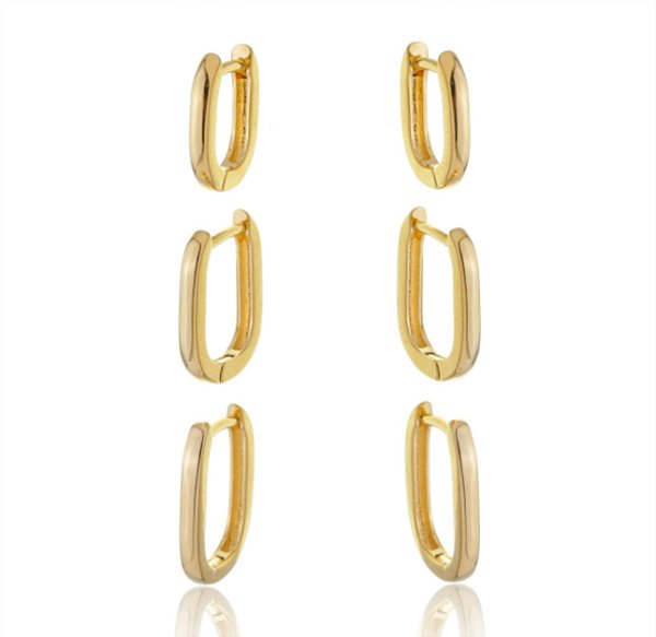 Trio de argolas quadradas lisa