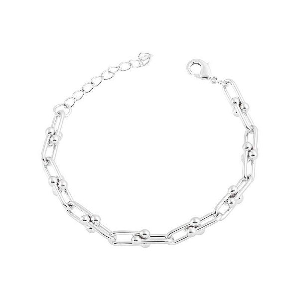 Pulseira de elos em U com bolinhas nas pontas (escolha o banho)
