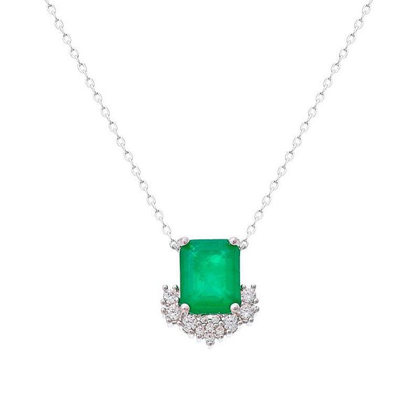 Colar retangular  com cravejado embaixo esmeralda
