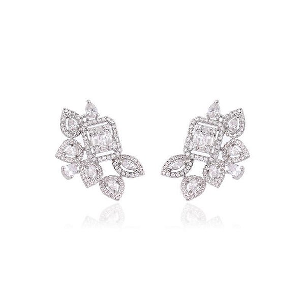 Brinco baguetado retangular cristal