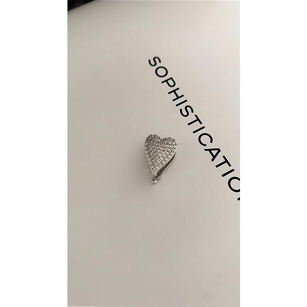 Pingente para fita ou riviera de coração cristal rodio branco