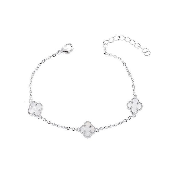 Pulseira três trevos arredondados madre pérola