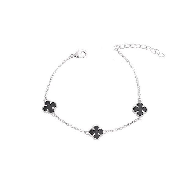 Pulseira três trevos arredondados onix