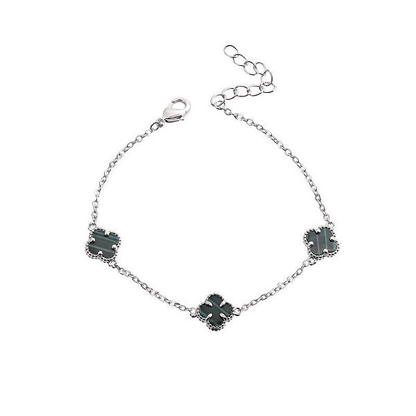 Pulseira três trevos arredondados malaquita