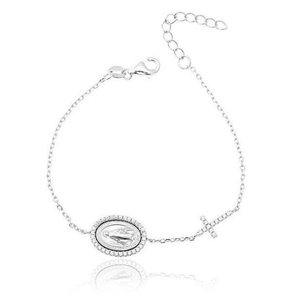 Pulseira Nossa Senhora das Graças com cruz prata 925 (escolha o banho)