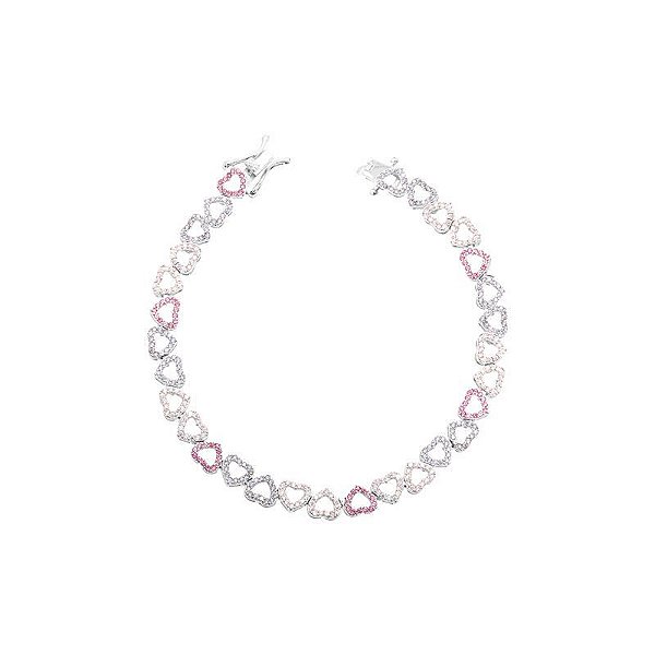 Pulseira riviera de corações pink, lilás e rosé