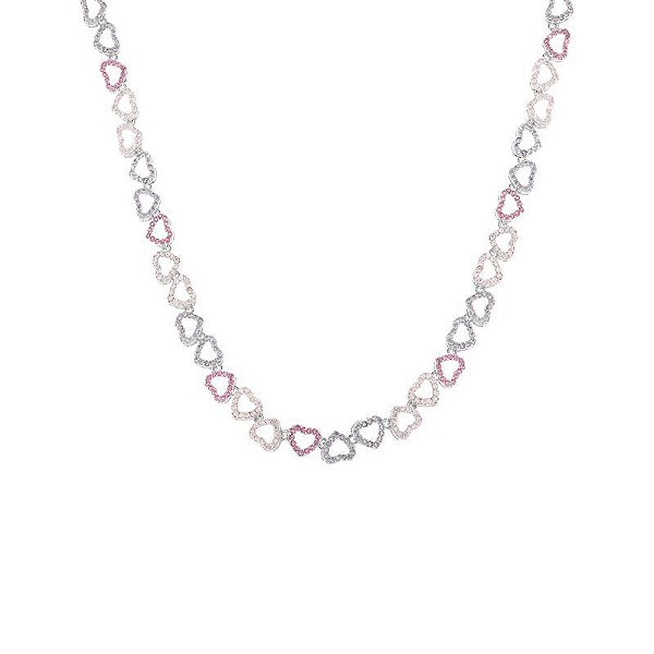 Colar riviera de corações pink, lilás e rosé
