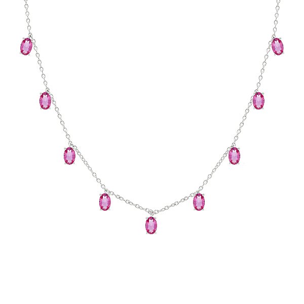 Colar com pedra penduradas pink na prata 925