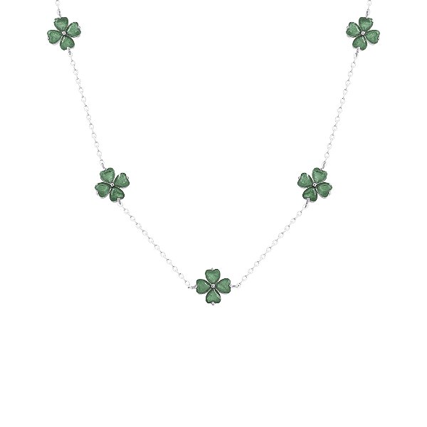 Colar cinco trevos esmeralda na prata 925