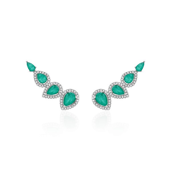 Brinco ear cuff gotas esmeralda