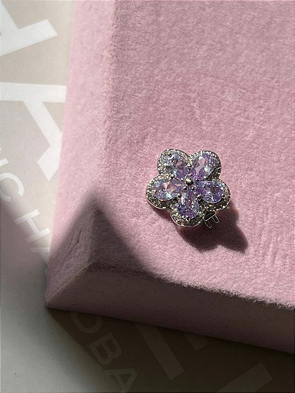 Pingente para pulseira de fita flor cristal e lilás