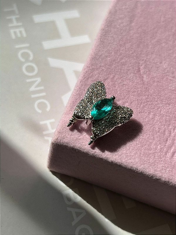 Pingente para pulseira de fita borboleta cristal e turmalina