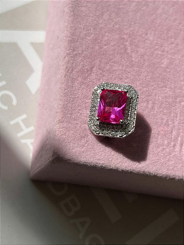 Pingente para pulseira de fita retângulo cristal e pink