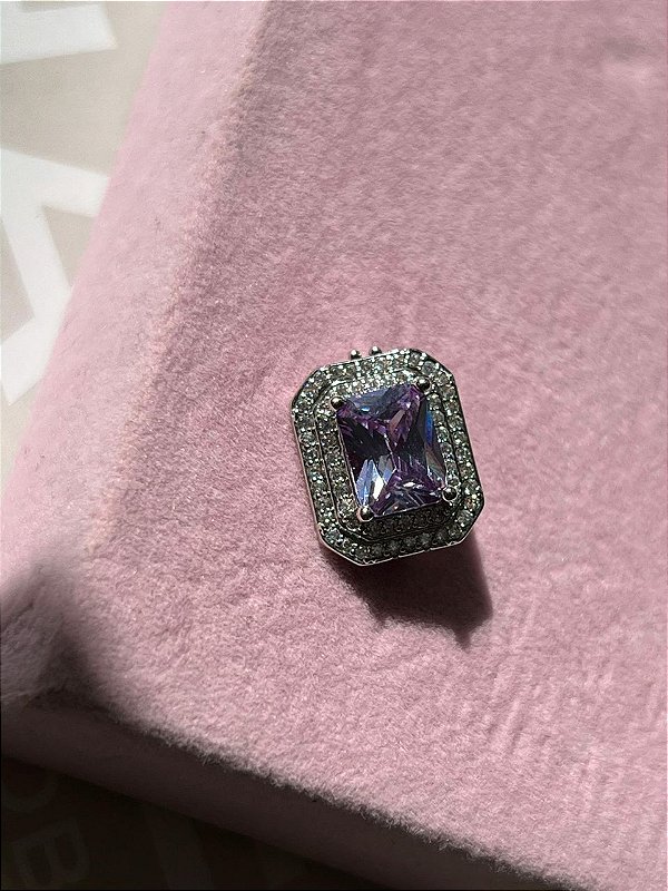 Pingente para pulseira de fita retângulo cristal e lilás
