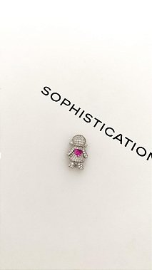 Pingente para pulseira de fita menina cristal e pink