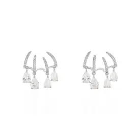 Brinco ear hook quatro fileiras cravejadas e quatro gotas