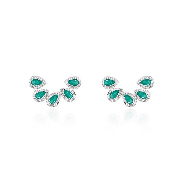 Brinco ear cuff cinco gotas esmeralda