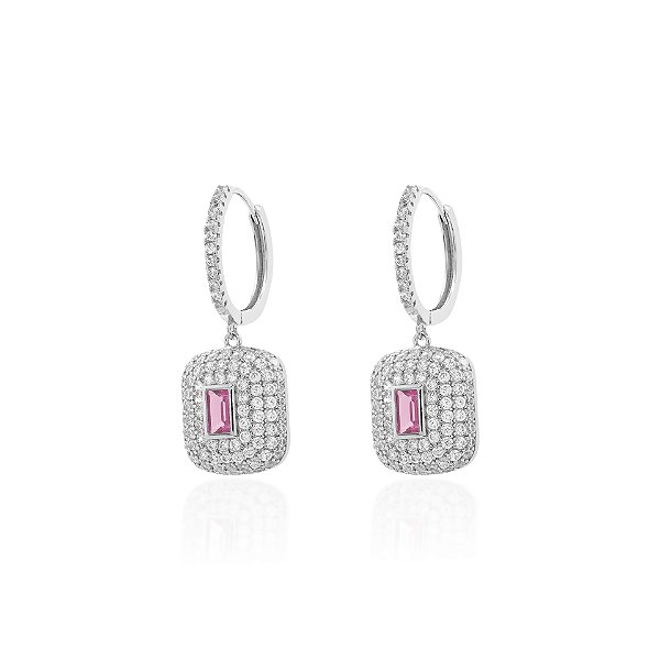 Brinco argola com pingente retangular pink