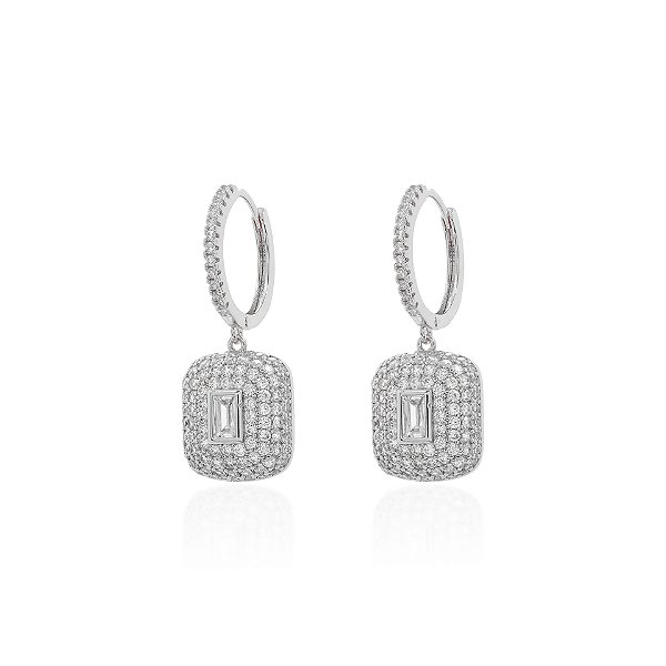 Brinco argola com pingente retangular cristal