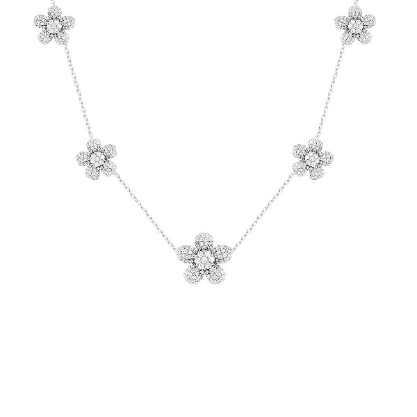 Colar cinco flores cravejadas na prata 925