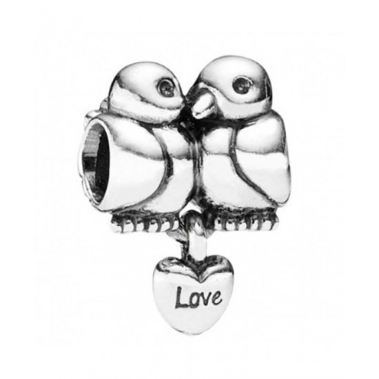 Berloque casal de pombinhos na prata 925