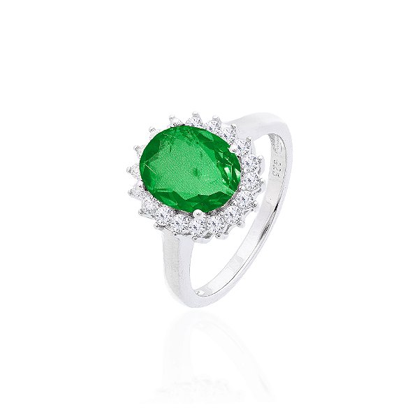 Anel oval esmeralda na prata 925 (escolha o tamanho)