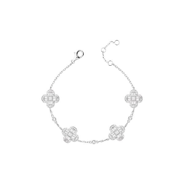 Pulseira quatro trevos baguetados na prata 925