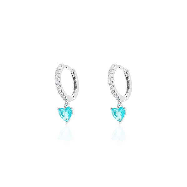 Argola com coração pendurado paraíba na prata 925