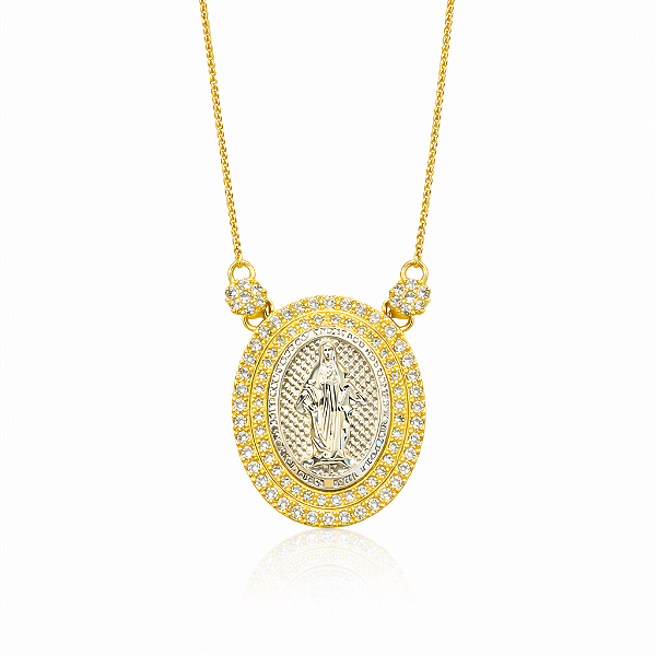 Colar de Nossa Senhora das Graças dourado e ródio branco